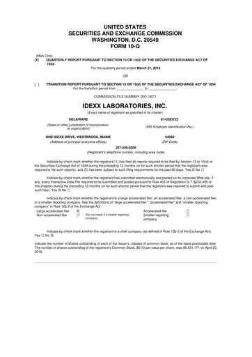 Thumbnail IDEXX Laboratories 10-Q Quarterly Report FY2016 