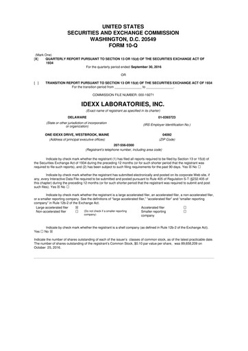 Thumbnail IDEXX Laboratories 10-Q Quarterly Report FY2016 