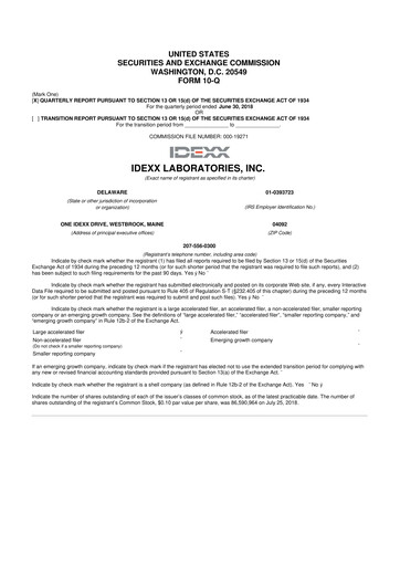 Thumbnail IDEXX Laboratories 10-Q Quarterly Report FY2018 