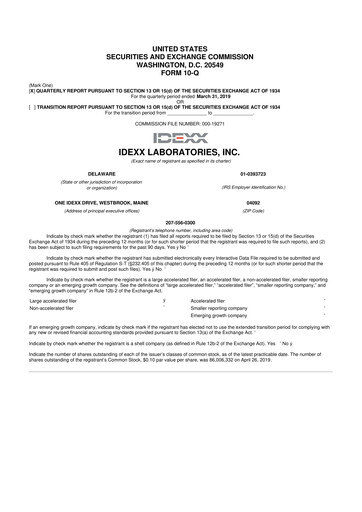 Thumbnail IDEXX Laboratories 10-Q Quarterly Report FY2019 