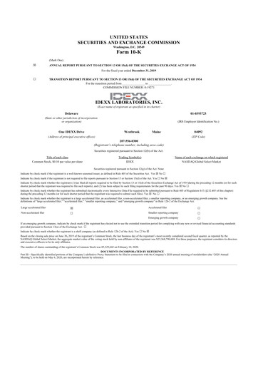 Thumbnail IDEXX Laboratories 10-K Annual Report 2019