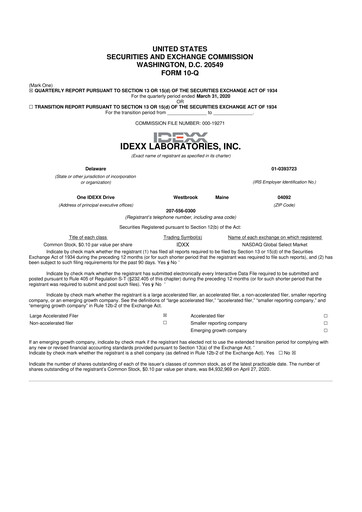 Thumbnail IDEXX Laboratories 10-Q Quarterly Report FY2020 