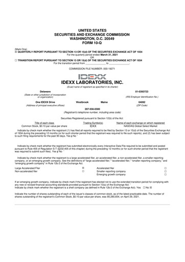Thumbnail IDEXX Laboratories 10-Q Quarterly Report FY2021 