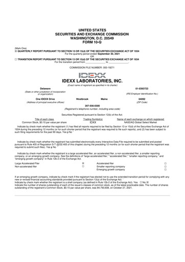 Thumbnail IDEXX Laboratories 10-Q Quarterly Report FY2021 