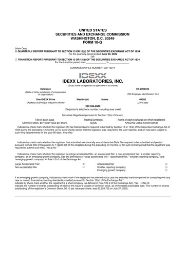 Thumbnail IDEXX Laboratories 10-Q Quarterly Report FY2022 