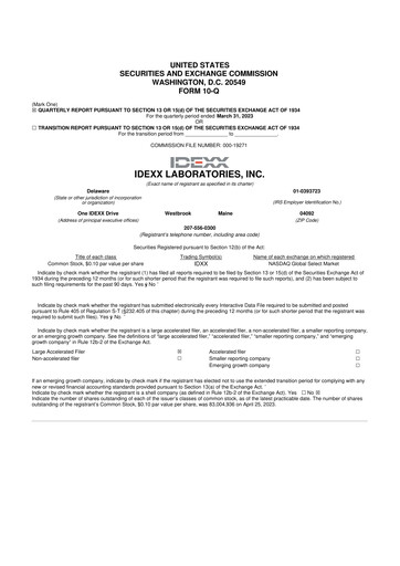Thumbnail IDEXX Laboratories 10-Q Quarterly Report FY2023 