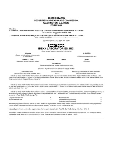 Thumbnail IDEXX Laboratories 10-Q Quarterly Report FY2024 