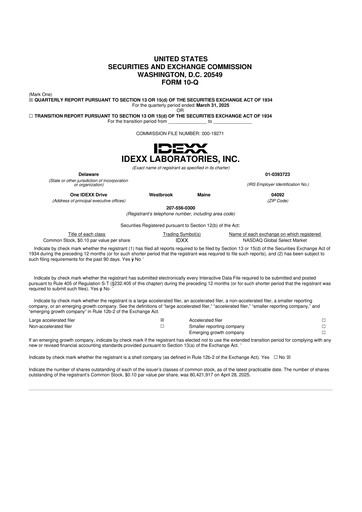 Thumbnail IDEXX Laboratories 10-Q Quarterly Report FY2025 