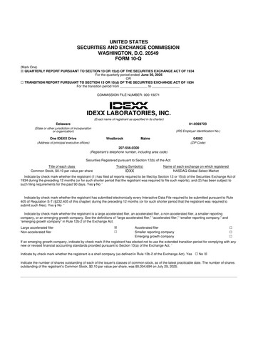 Thumbnail IDEXX Laboratories 10-Q Quarterly Report FY2025 