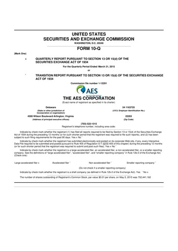 Thumbnail AES 10-Q Quarterly Report FY2015 