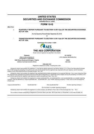 Thumbnail AES 10-Q Quarterly Report FY2015 