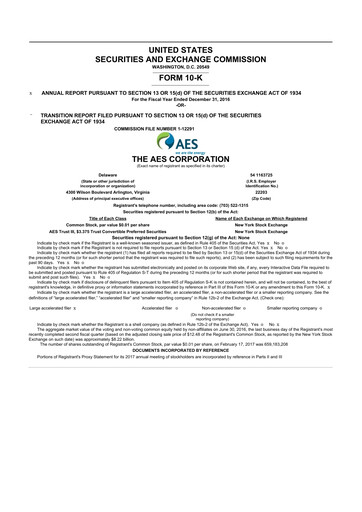 Thumbnail AES 10-K Annual Report 2016