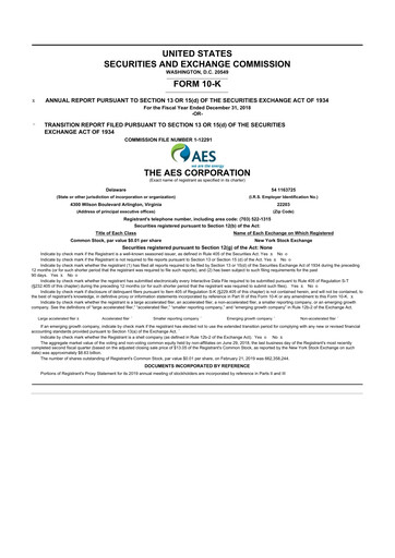 Thumbnail AES 10-K Annual Report 2018