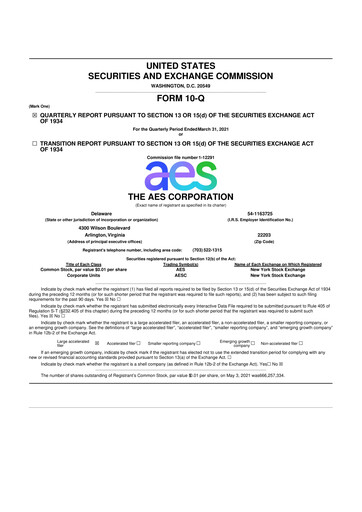 Thumbnail AES 10-Q Quarterly Report FY2021 