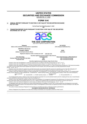 Thumbnail AES 10-K Annual Report 2021