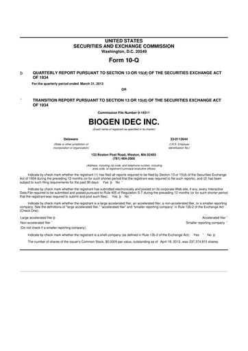 Thumbnail Biogen 10-Q Quarterly Report FY2013 