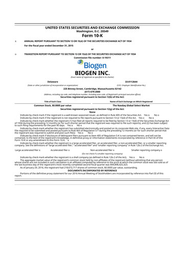 Thumbnail Biogen 10-K Annual Report 2015