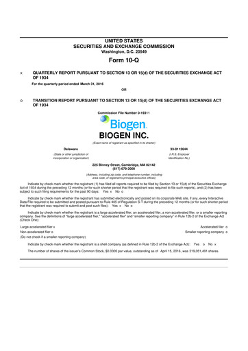 Thumbnail Biogen 10-Q Quarterly Report FY2016 