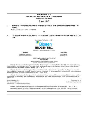 Thumbnail Biogen 10-Q Quarterly Report FY2016 