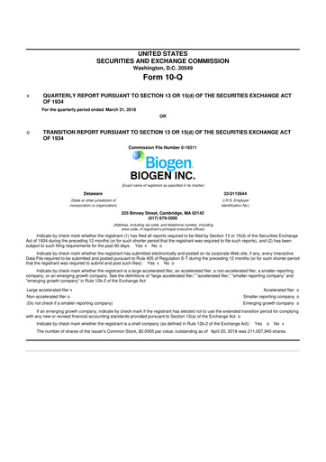 Thumbnail Biogen 10-Q Quarterly Report FY2018 