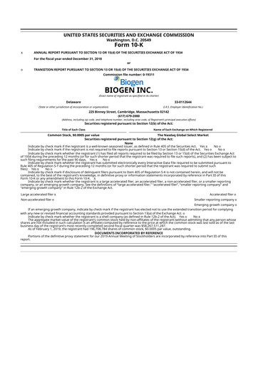 Thumbnail Biogen 10-K Annual Report 2018