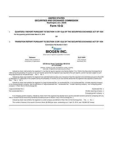 Thumbnail Biogen 10-Q Quarterly Report FY2019 