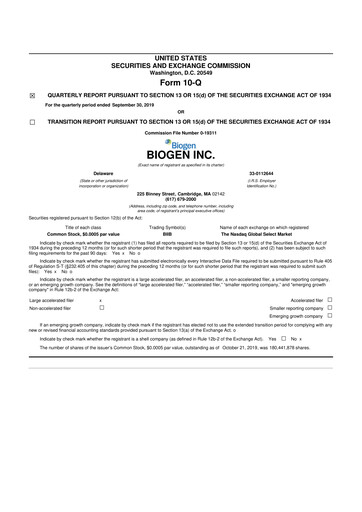 Thumbnail Biogen 10-Q Quarterly Report FY2019 