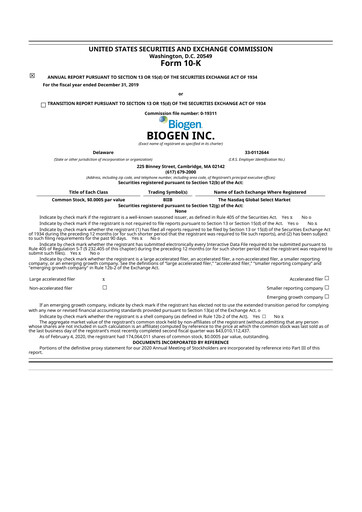 Thumbnail Biogen 10-K Annual Report 2019