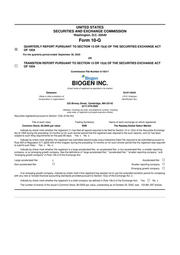 Thumbnail Biogen 10-Q Quarterly Report FY2020 