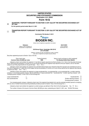 Thumbnail Biogen 10-Q Quarterly Report FY2021 