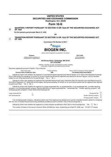 Thumbnail Biogen 10-Q Quarterly Report FY 
