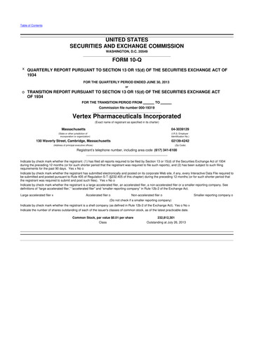 Thumbnail Vertex Pharmaceuticals 10-Q Quarterly Report FY2013 