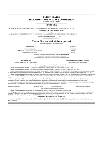 Thumbnail Vertex Pharmaceuticals 10-K Annual Report 2013