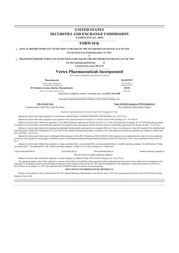 Thumbnail Vertex Pharmaceuticals 10-K Annual Report 2014