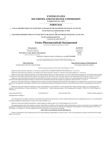 Thumbnail Vertex Pharmaceuticals 10-K Annual Report 2018