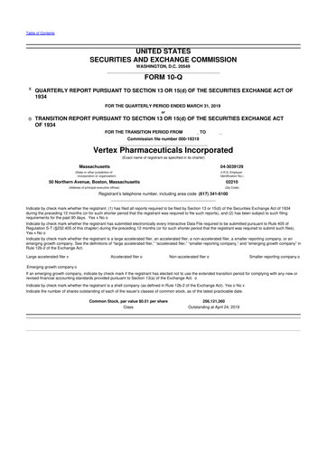 Thumbnail Vertex Pharmaceuticals 10-Q Quarterly Report FY2019 