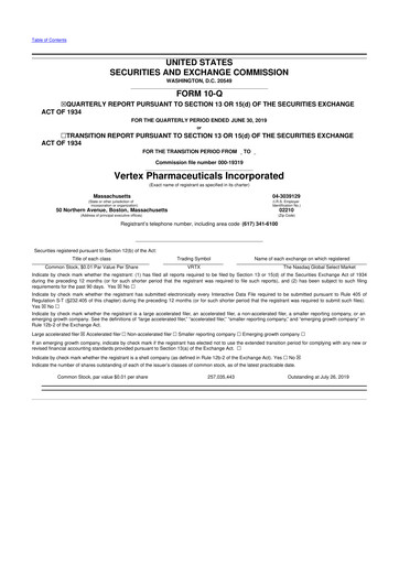 Thumbnail Vertex Pharmaceuticals 10-Q Quarterly Report FY2019 