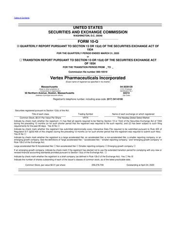 Thumbnail Vertex Pharmaceuticals 10-Q Quarterly Report FY2020 