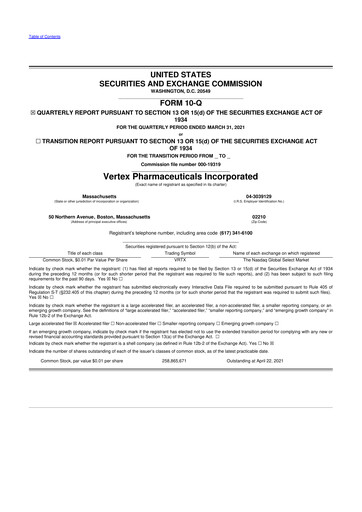 Thumbnail Vertex Pharmaceuticals 10-Q Quarterly Report FY2021 