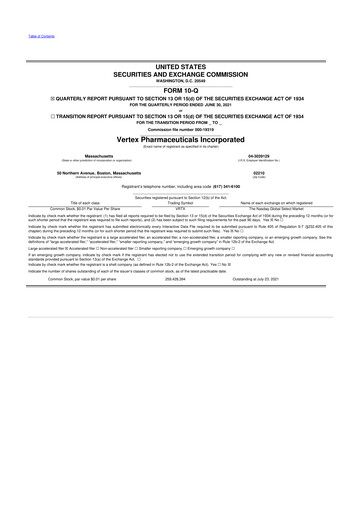 Thumbnail Vertex Pharmaceuticals 10-Q Quarterly Report FY2021 