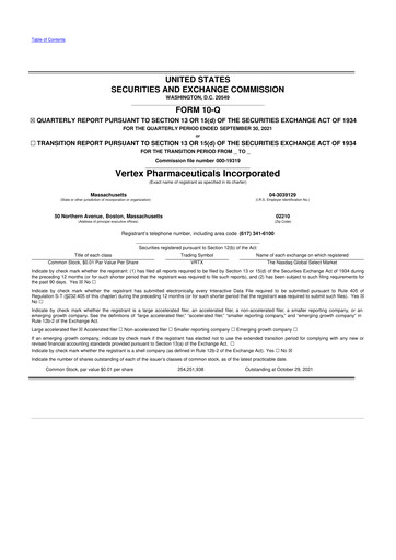 Thumbnail Vertex Pharmaceuticals 10-Q Quarterly Report FY2021 