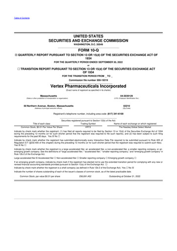 Thumbnail Vertex Pharmaceuticals 10-Q Quarterly Report FY2022 