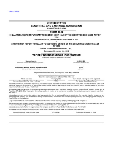 Thumbnail Vertex Pharmaceuticals 10-Q Quarterly Report FY2024 