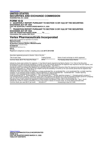 Vorschaubild Vertex Pharmaceuticals 10-Q Quartalsbericht  