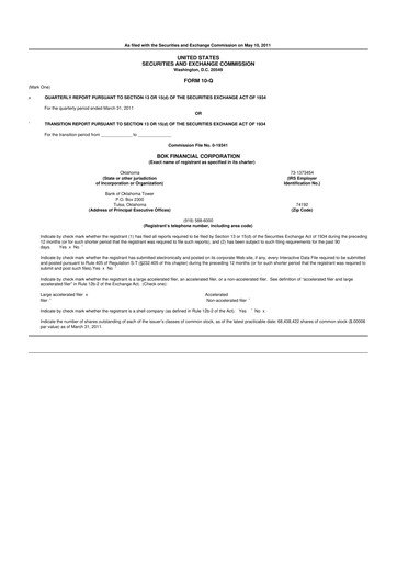 Thumbnail BOK Financial 10-Q Quarterly Report FY2011 