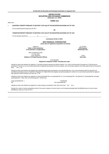 Thumbnail BOK Financial 10-Q Quarterly Report FY 