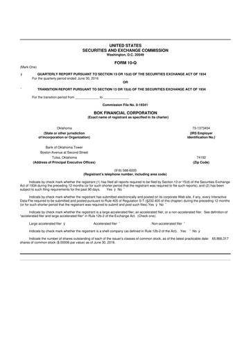 Thumbnail BOK Financial 10-Q Quarterly Report FY2016 