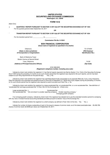 Thumbnail BOK Financial 10-Q Quarterly Report FY2017 