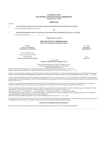 Thumbnail BOK Financial 10-K Annual Report 2017