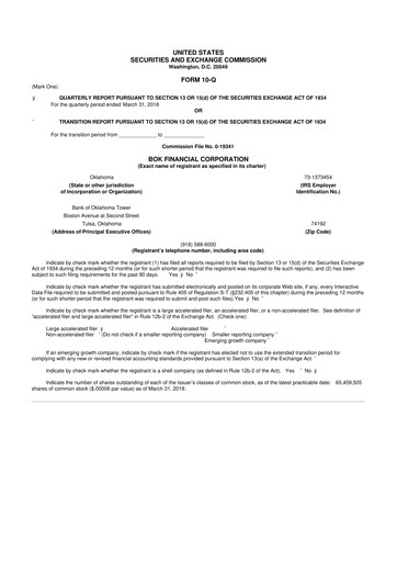 Thumbnail BOK Financial 10-Q Quarterly Report FY2018 